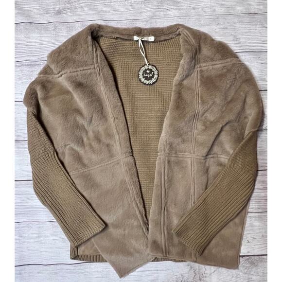Hazel Jackets & Blazers - Hazel by Anthropologie Faux Fur Knit Cardigan Sweater Coat L NWT Tan